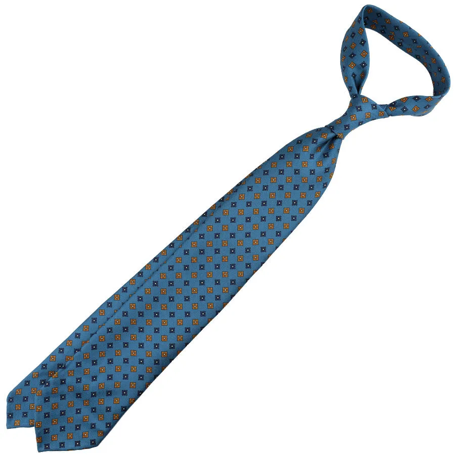 Floral Printed Silk Tie - Air Force Blue - Hand-Rolled