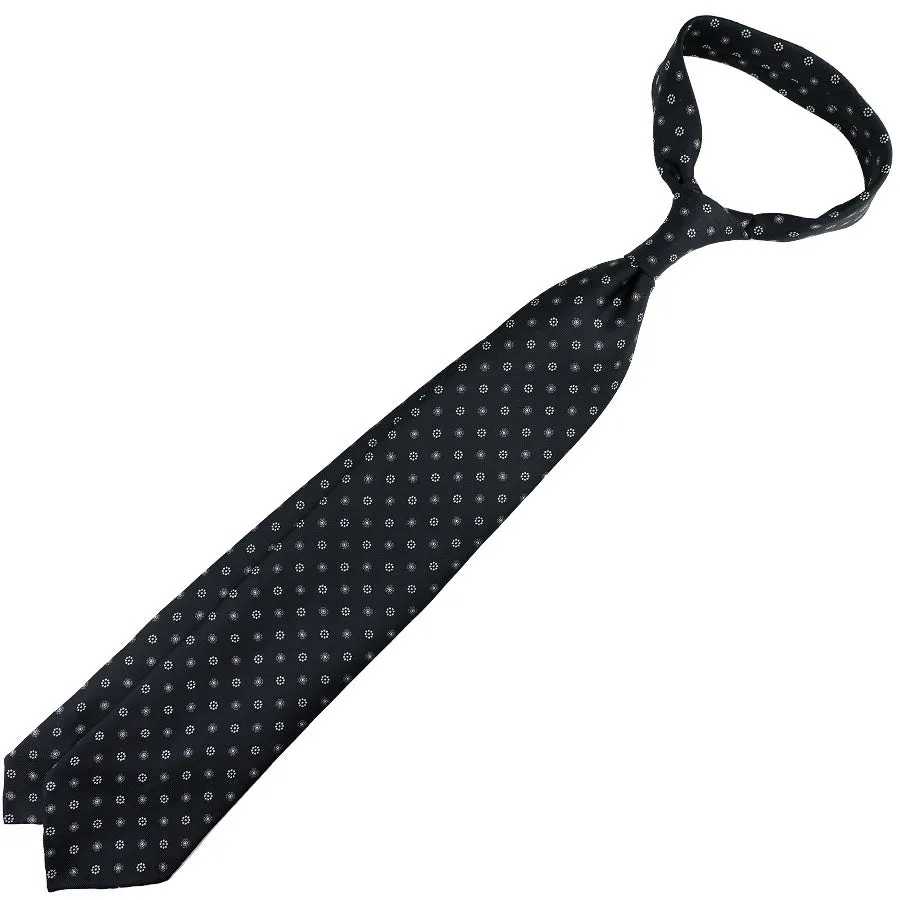 Floral Printed Silk Tie - Black - Hand-Rolled