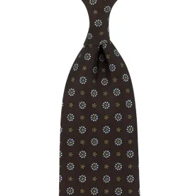 Floral Printed Silk Tie - Rich Brown - Hand-Rolled