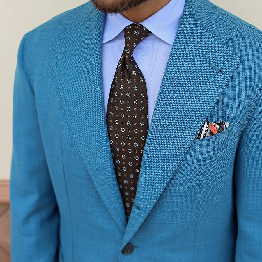 Floral Printed Silk Tie - Rich Brown - Hand-Rolled