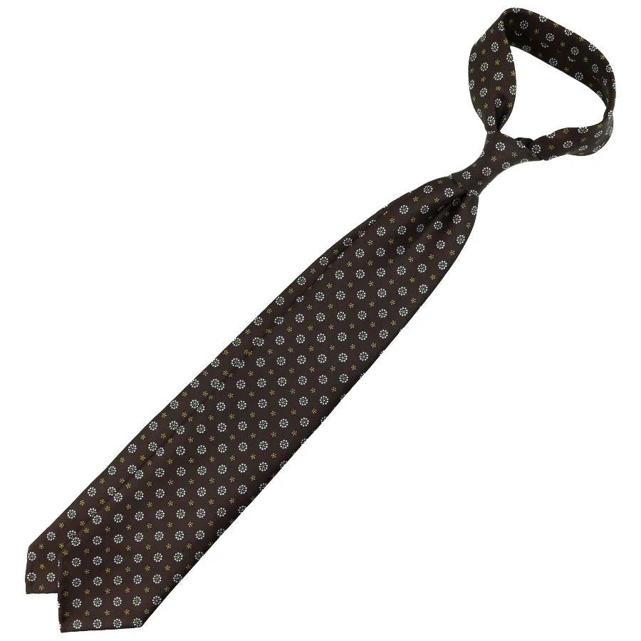 Floral Printed Silk Tie - Rich Brown - Hand-Rolled