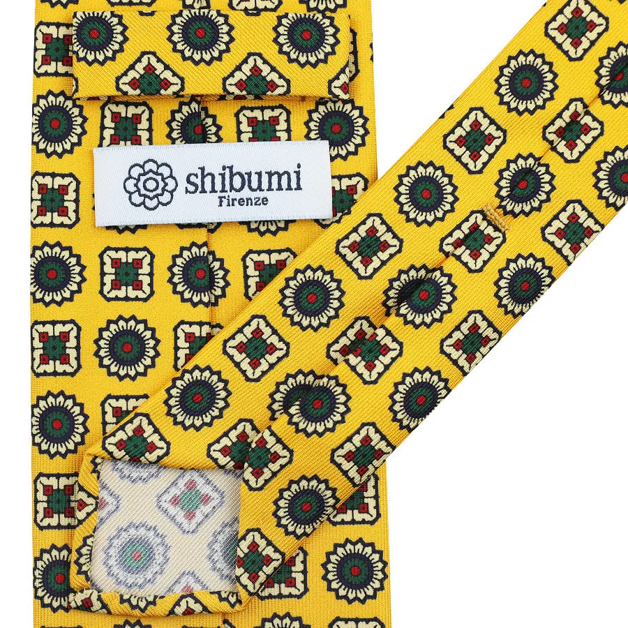 Floral Printed Silk Tie - Yellow - Hand-Rolled