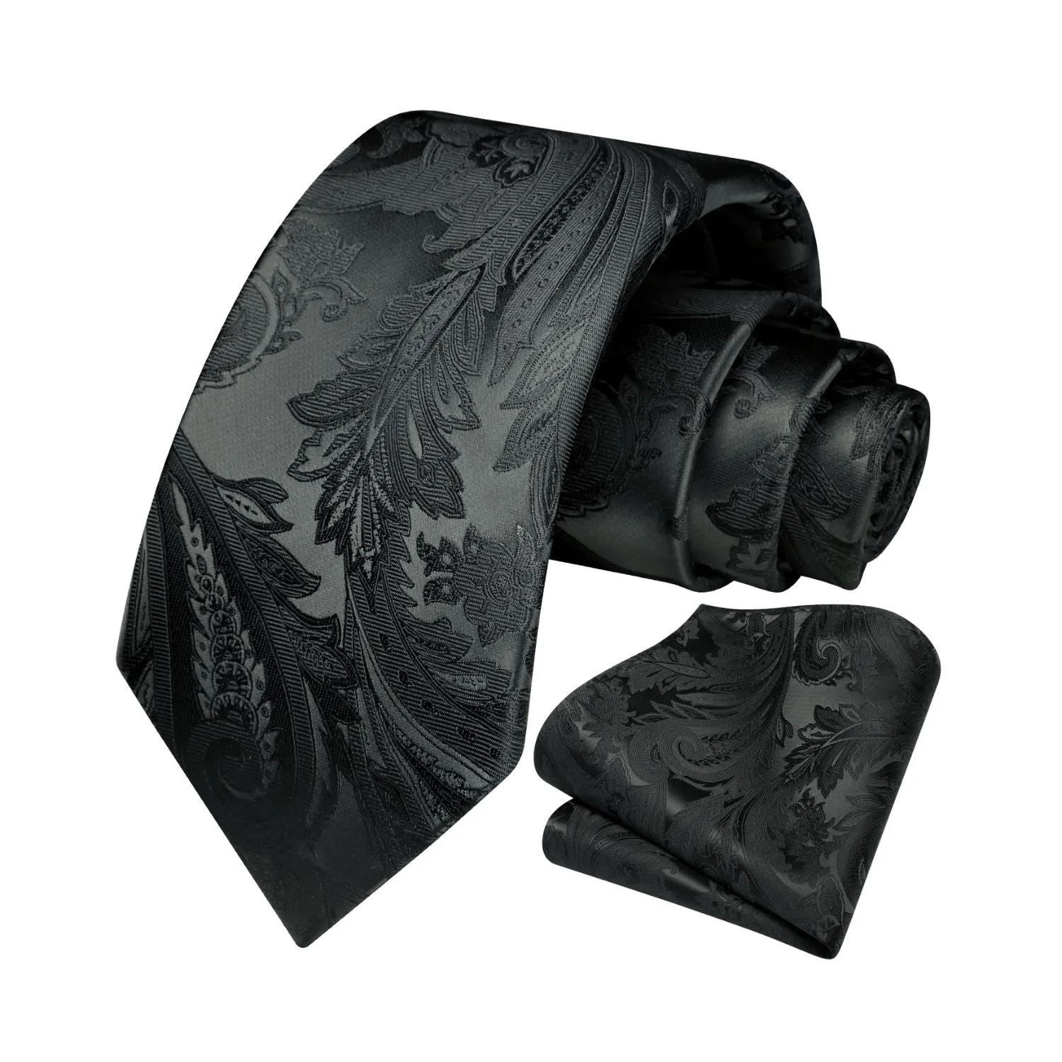 Floral Tie Handkerchief Set - 02A-BLACK-1