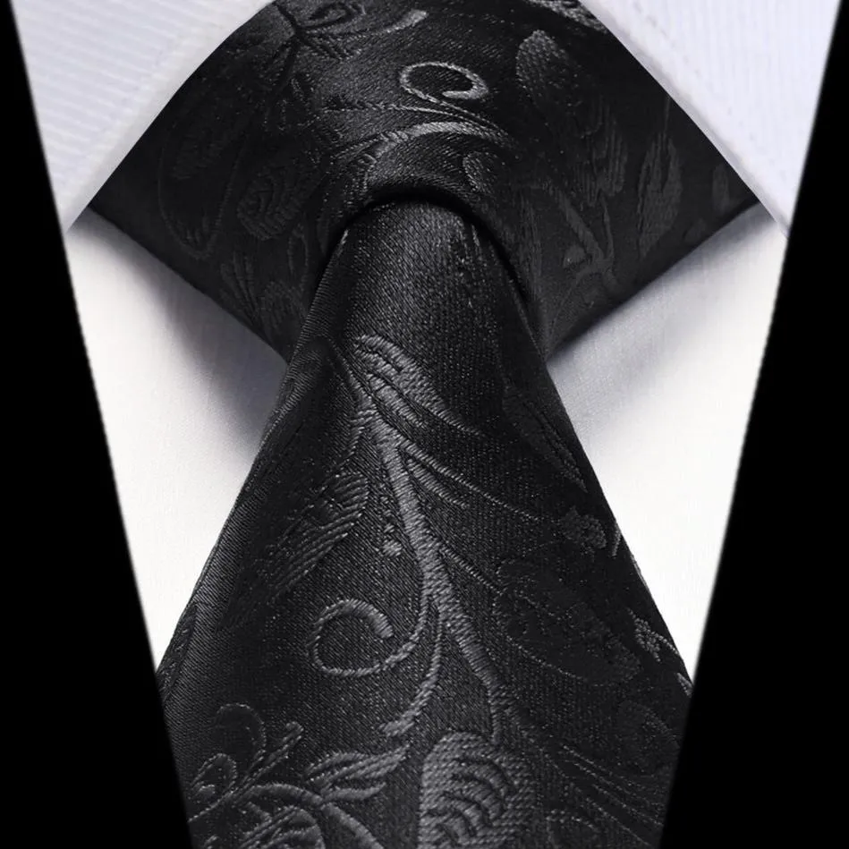 Floral Tie Handkerchief Set - 03A-BLACK