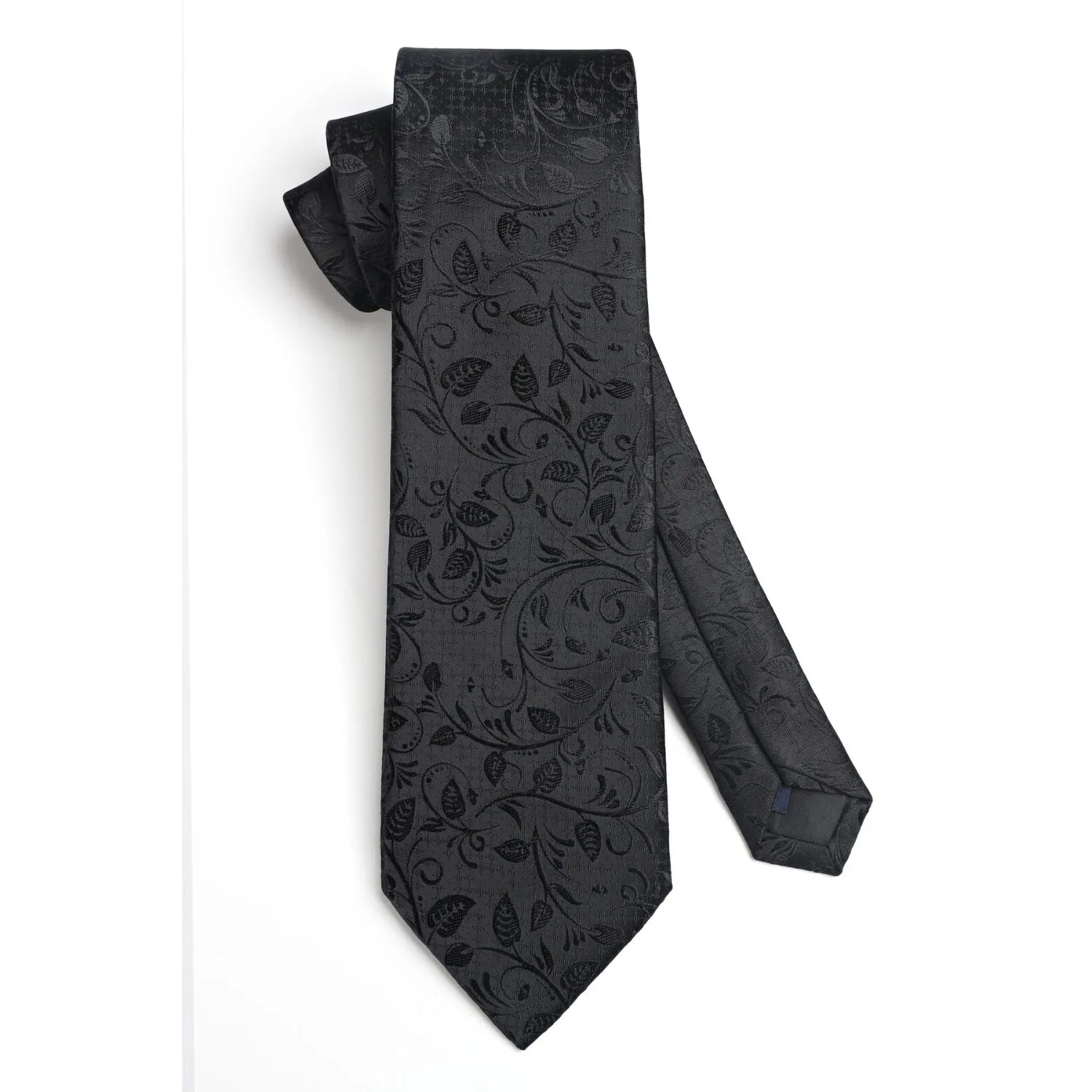 Floral Tie Handkerchief Set - 03A-BLACK