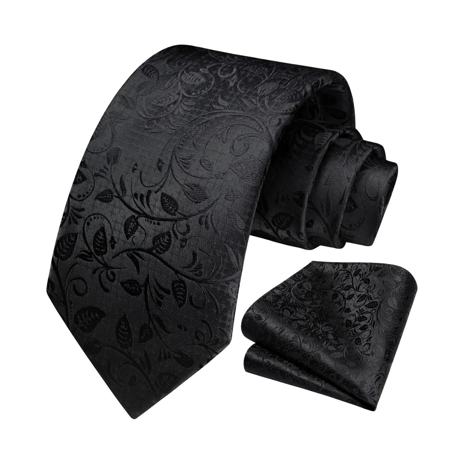 Floral Tie Handkerchief Set - 03A-BLACK