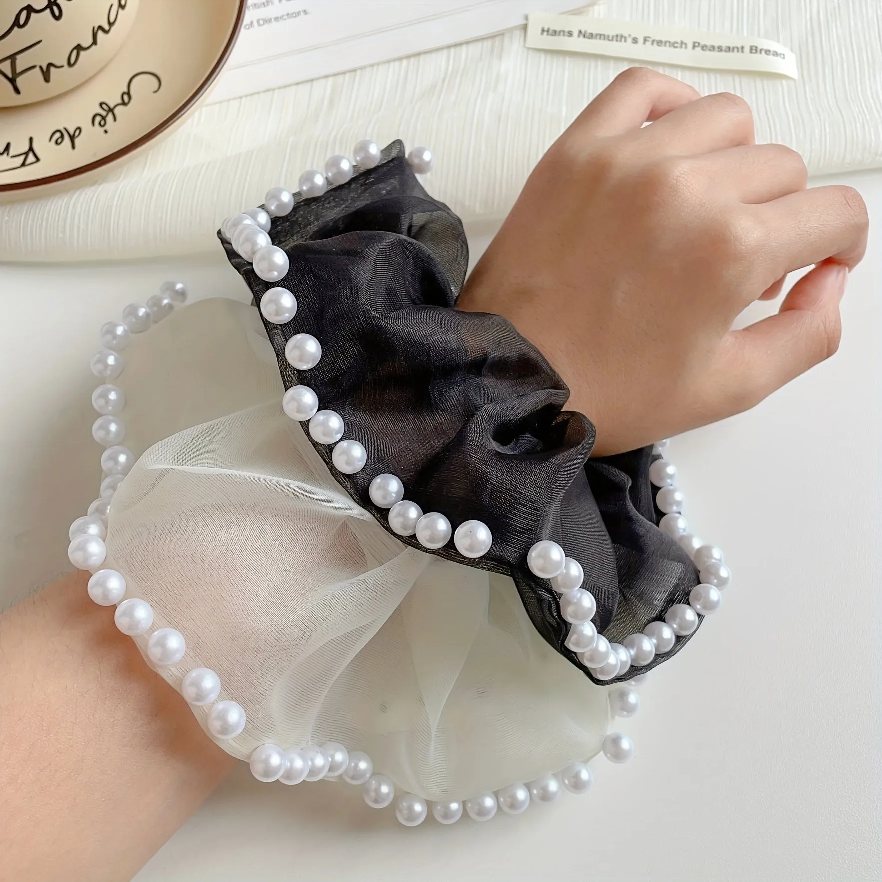 Flytonn-hoco dresses homecoming dresses  women dress to impress -Organza Scrunchies Faux Pearl Brimmed Hair Tie Simple Style Hair Rope Elegant Hair Rope Ponytail Holder Hair Tie Women Girls Hair Accessories