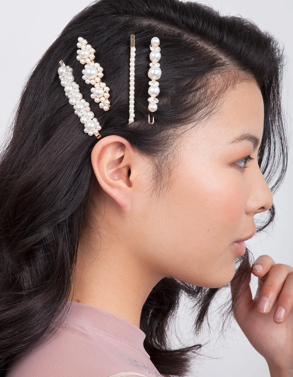 Gold Multi Pearl Diamante Hair Clip 4-Pack