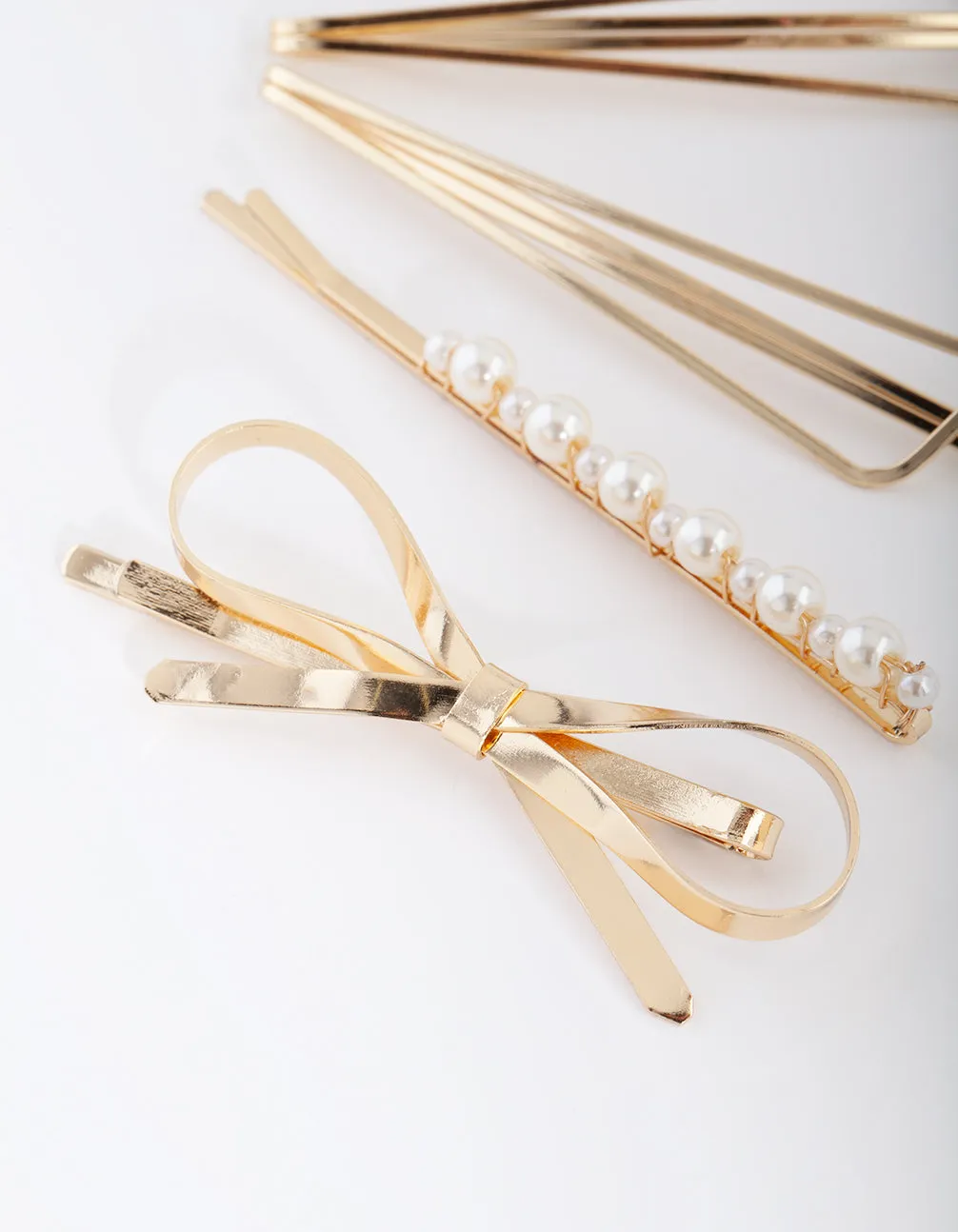 Gold Pearl Bow Hair Clip 4-Pack