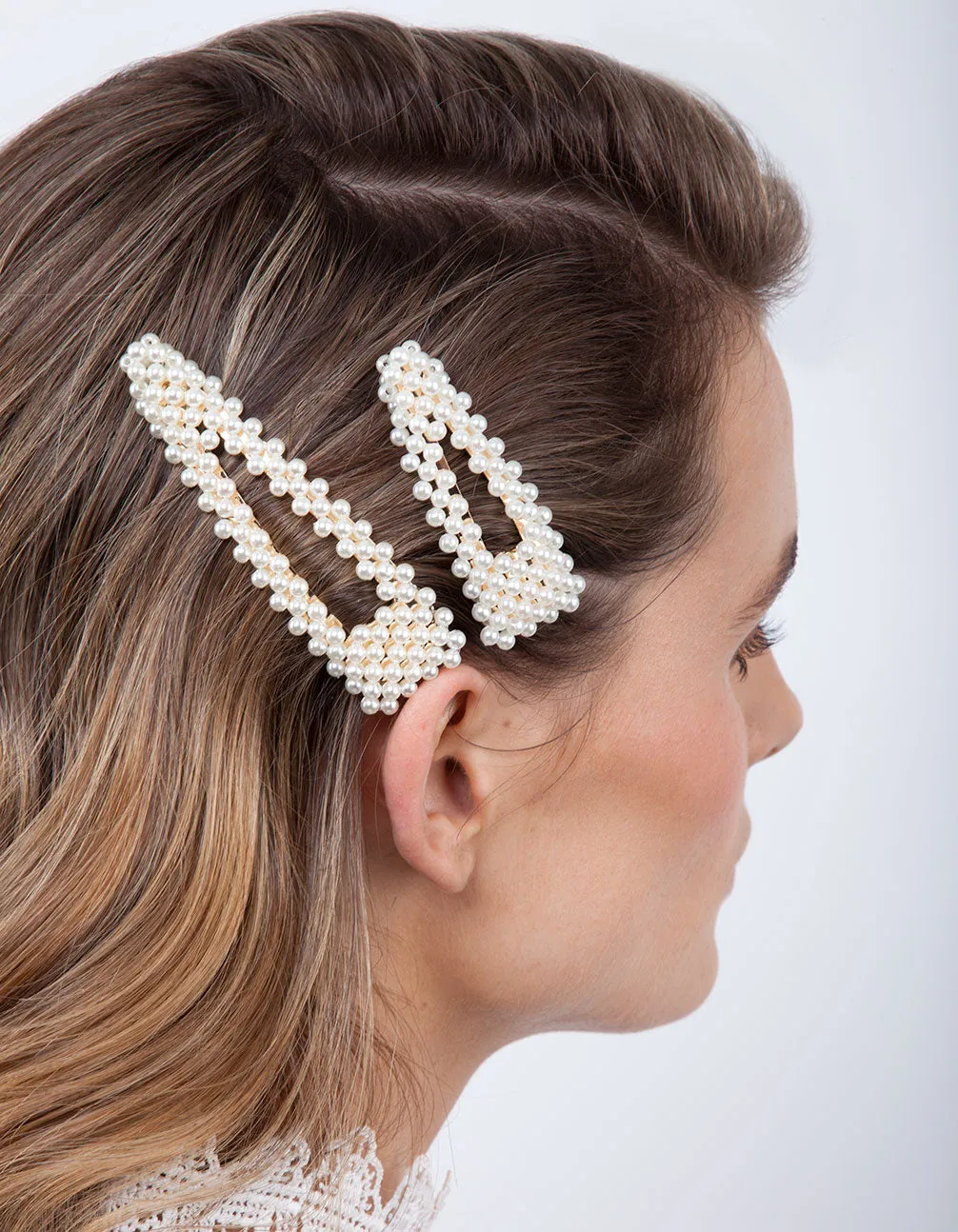 Gold Pearl Triangle Hair Clip Duo