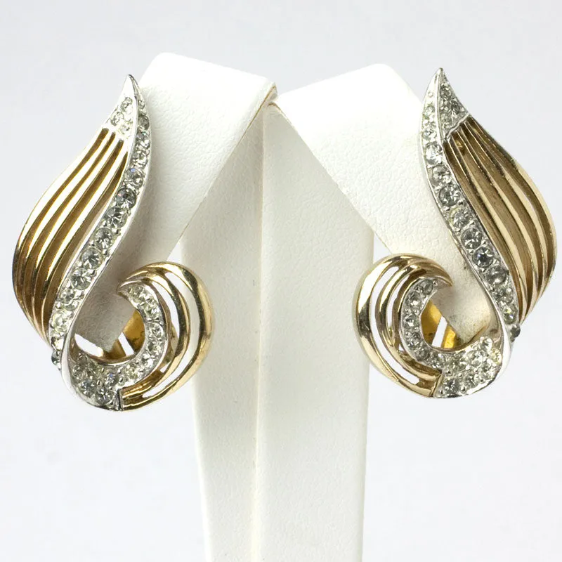 Gold Swirl Earrings with Pavé by Marcel Boucher