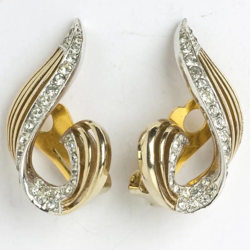 Gold Swirl Earrings with Pavé by Marcel Boucher