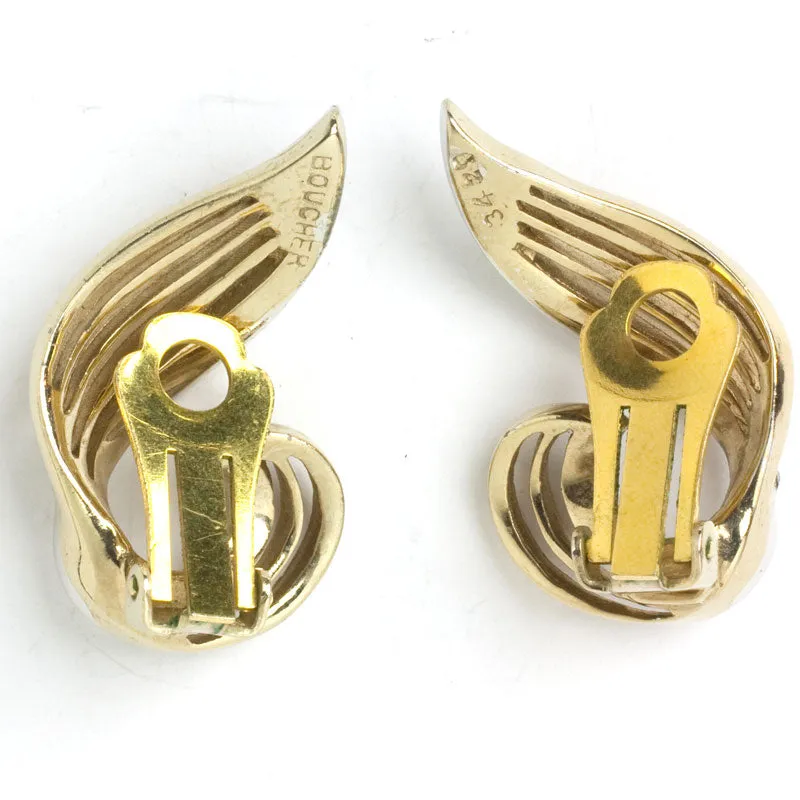 Gold Swirl Earrings with Pavé by Marcel Boucher