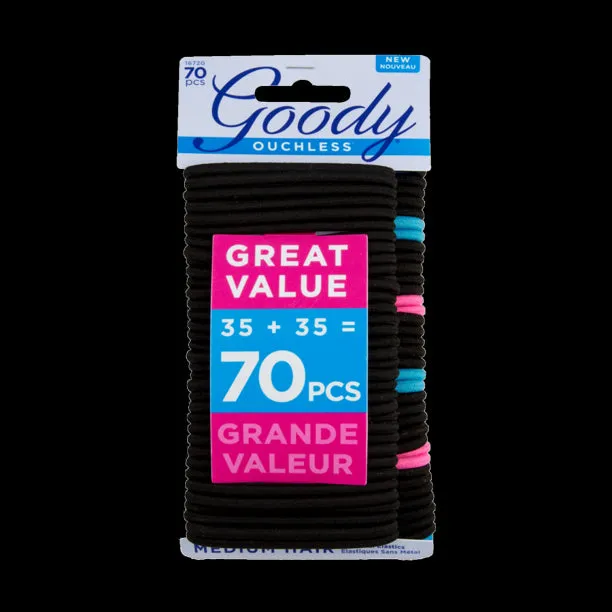 GOODY - Ouchless Women's Braided Elastics for Medium Hair 4 mm Black - 70 Count