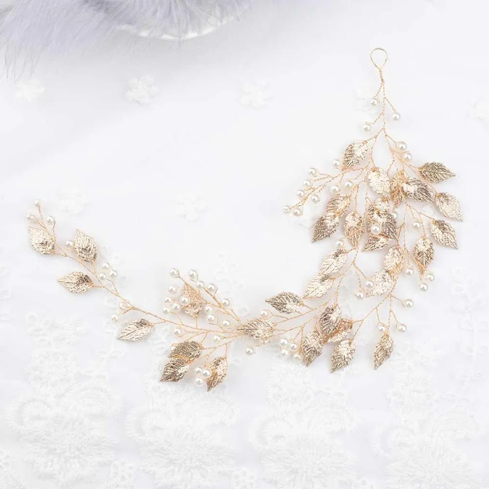 Graceful Pearls and Leaves Rhinestone Adorned Tiaras