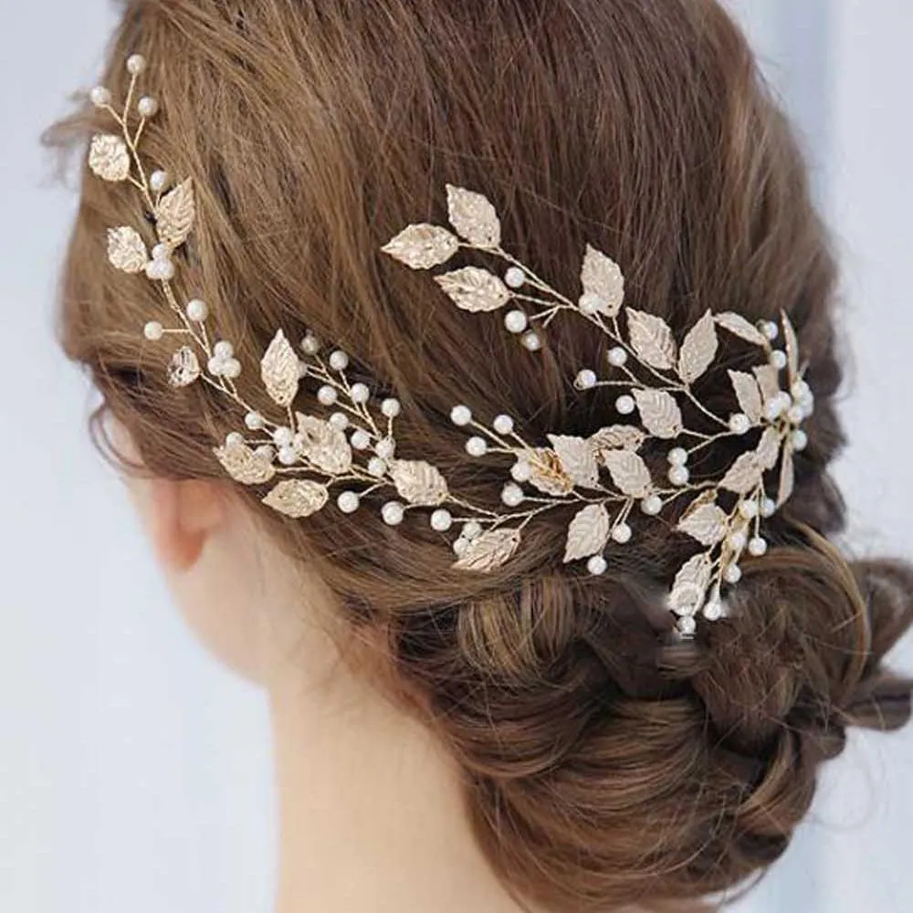 Graceful Pearls and Leaves Rhinestone Adorned Tiaras