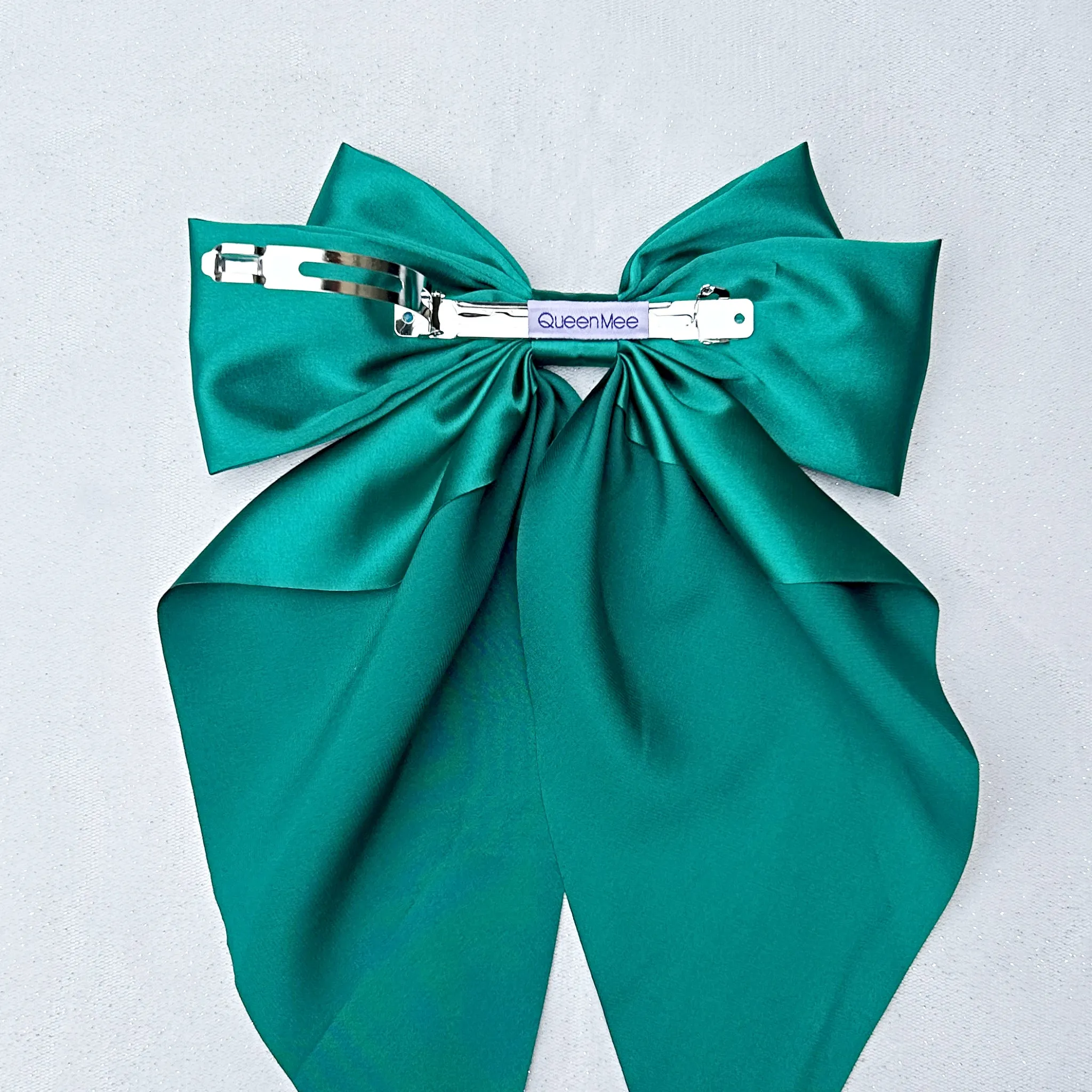 Green Satin Hair Bow Green Hair Clip Long Bow