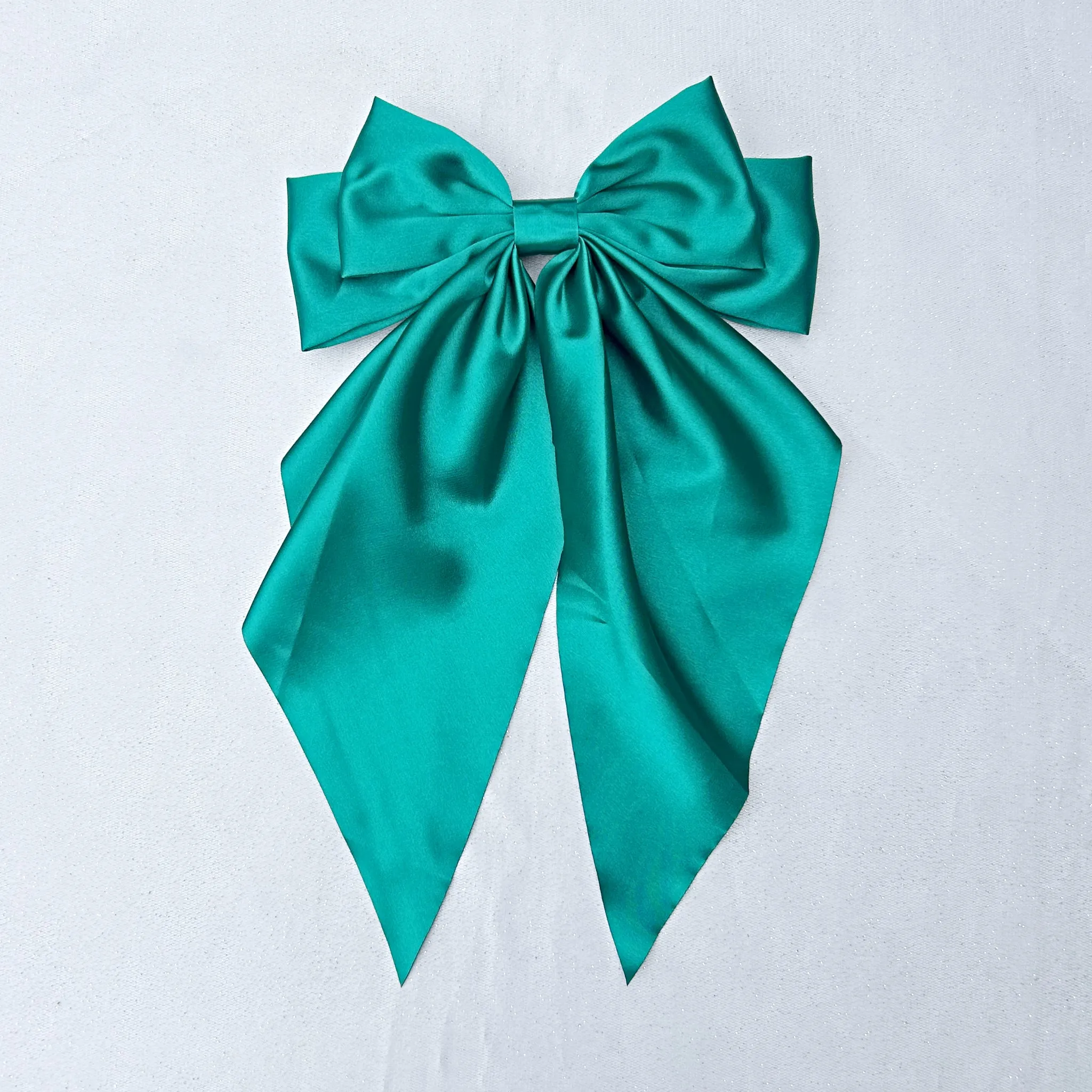 Green Satin Hair Bow Green Hair Clip Long Bow