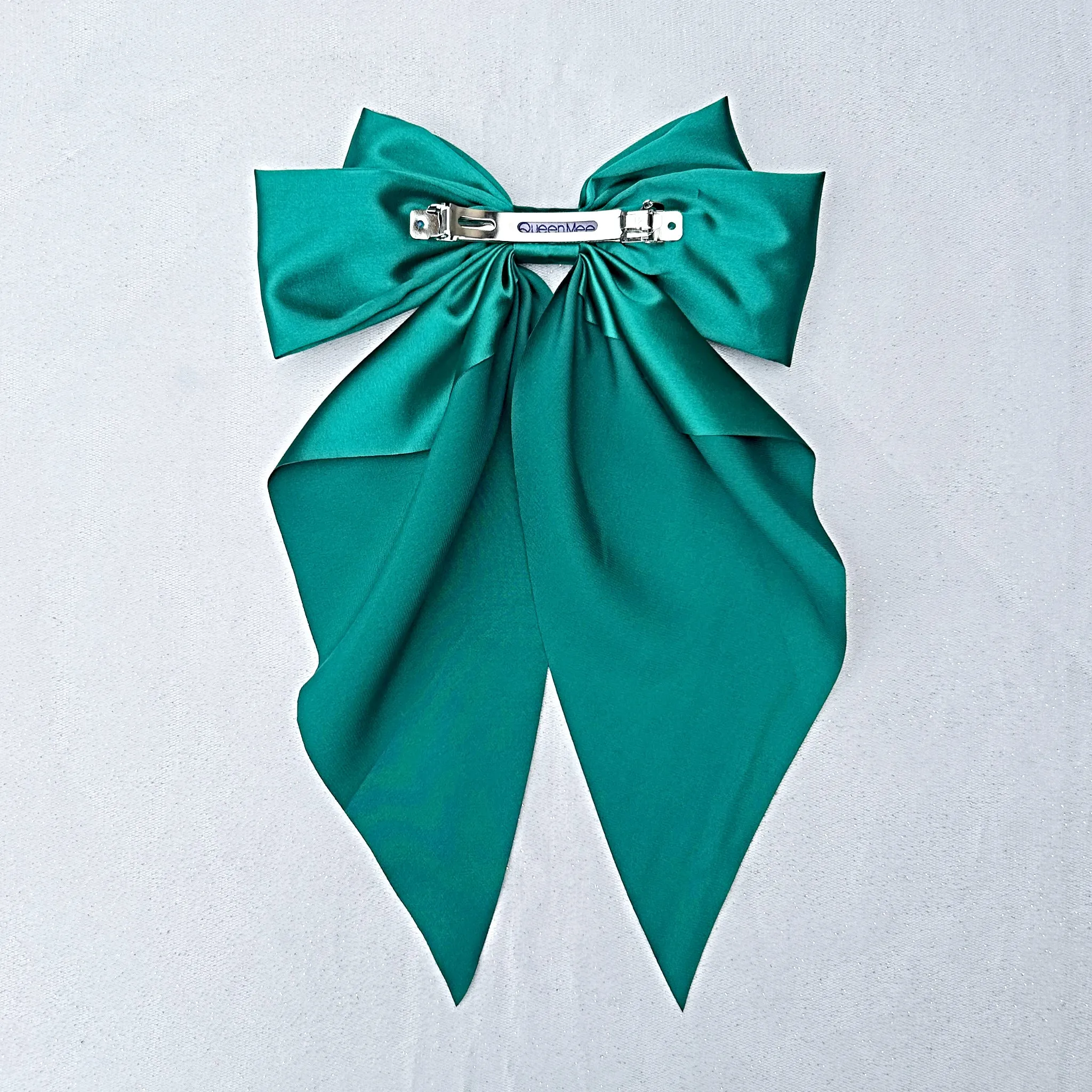 Green Satin Hair Bow Green Hair Clip Long Bow