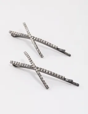 Gunmetal Cross Slide Hair Clips Pack