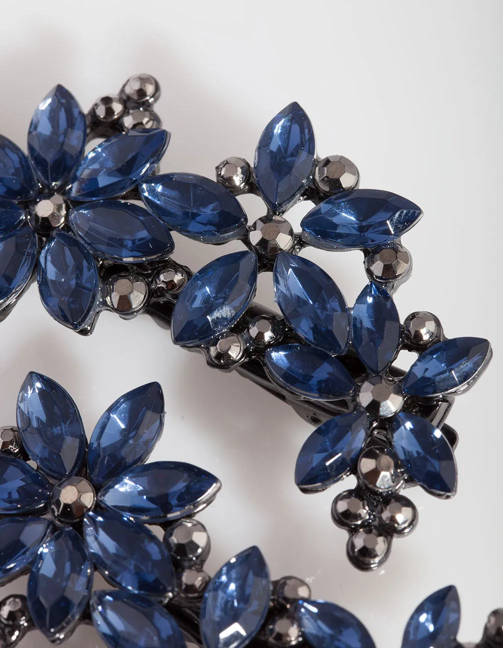 Gunmetal Mixed Crystal Floral Hair Clip