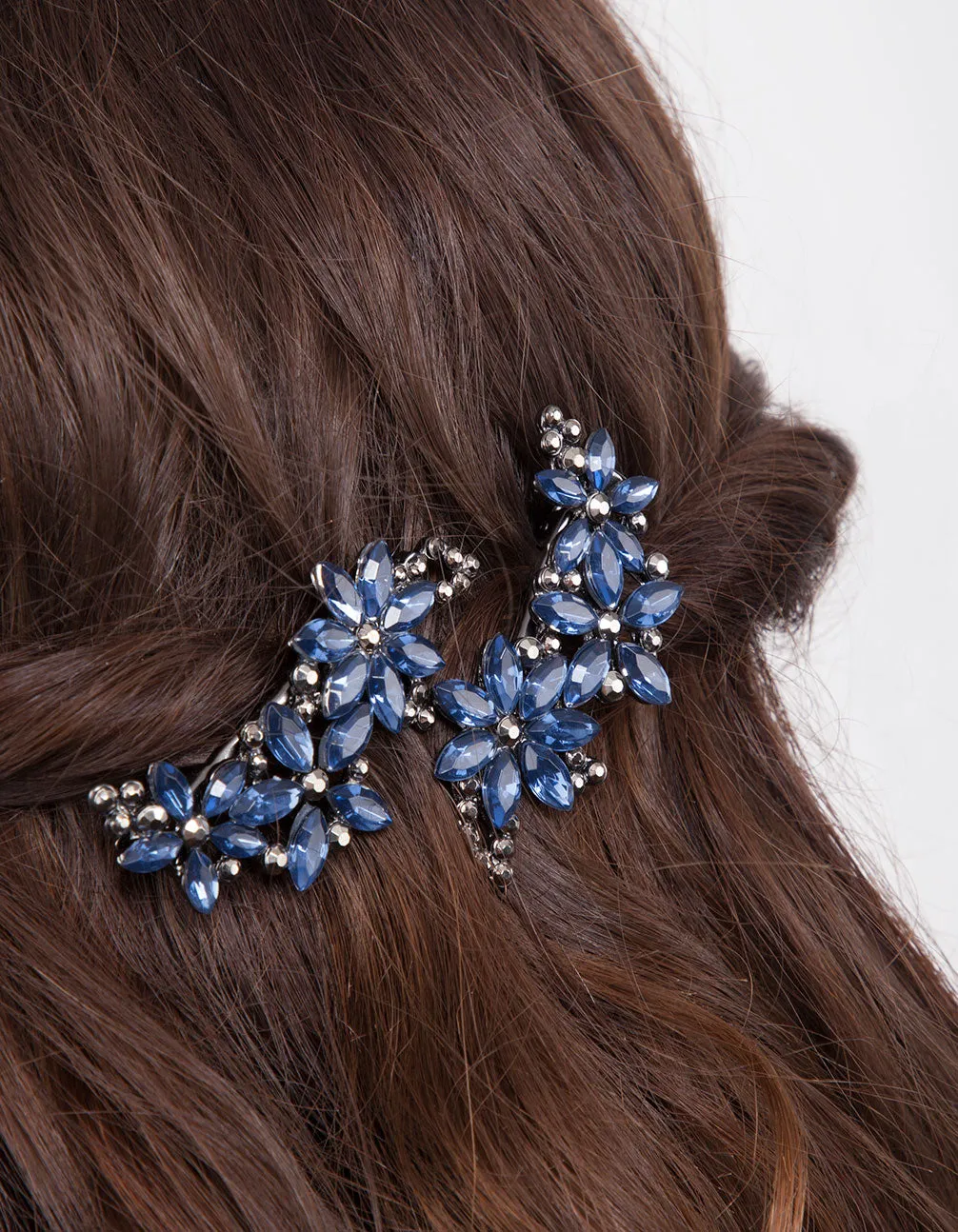 Gunmetal Mixed Crystal Floral Hair Clip