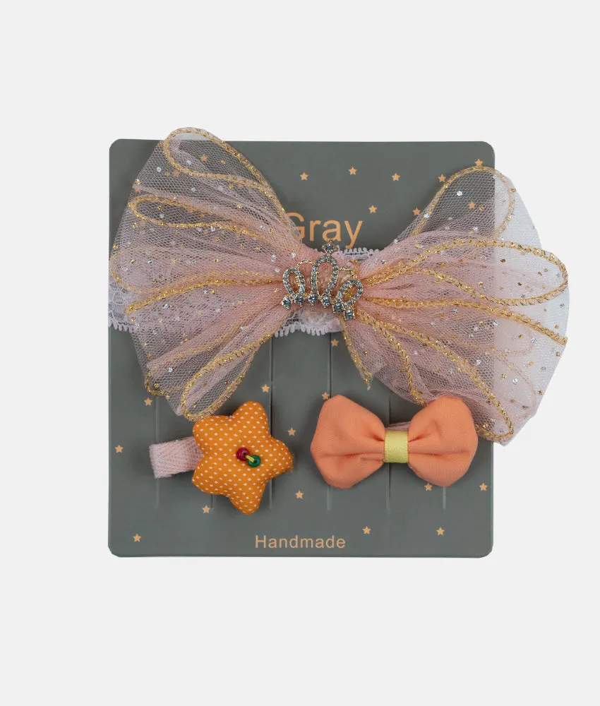 Handmade Baby Headband & Clips - Dark Peach Crown & Bow