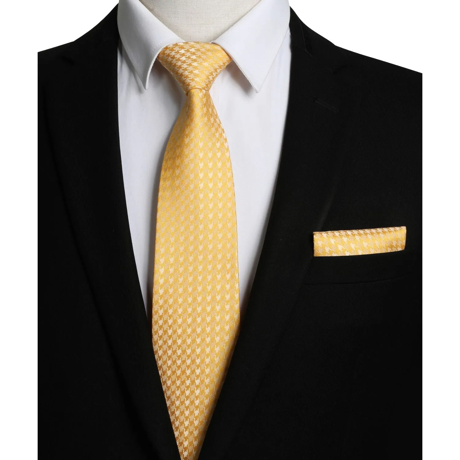 Houndstooth Tie Handkerchief Set - D-02 YELLOW