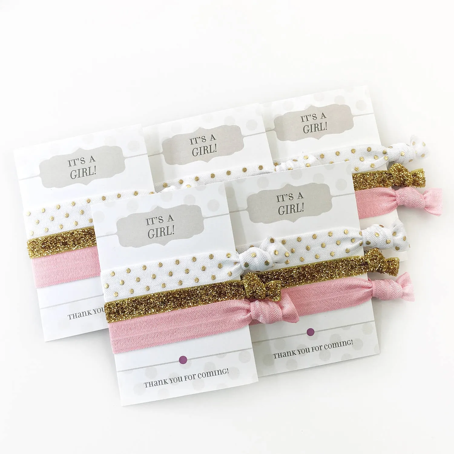 It's a Girl Pink and Gold Baby Shower Favors, Hair Ties