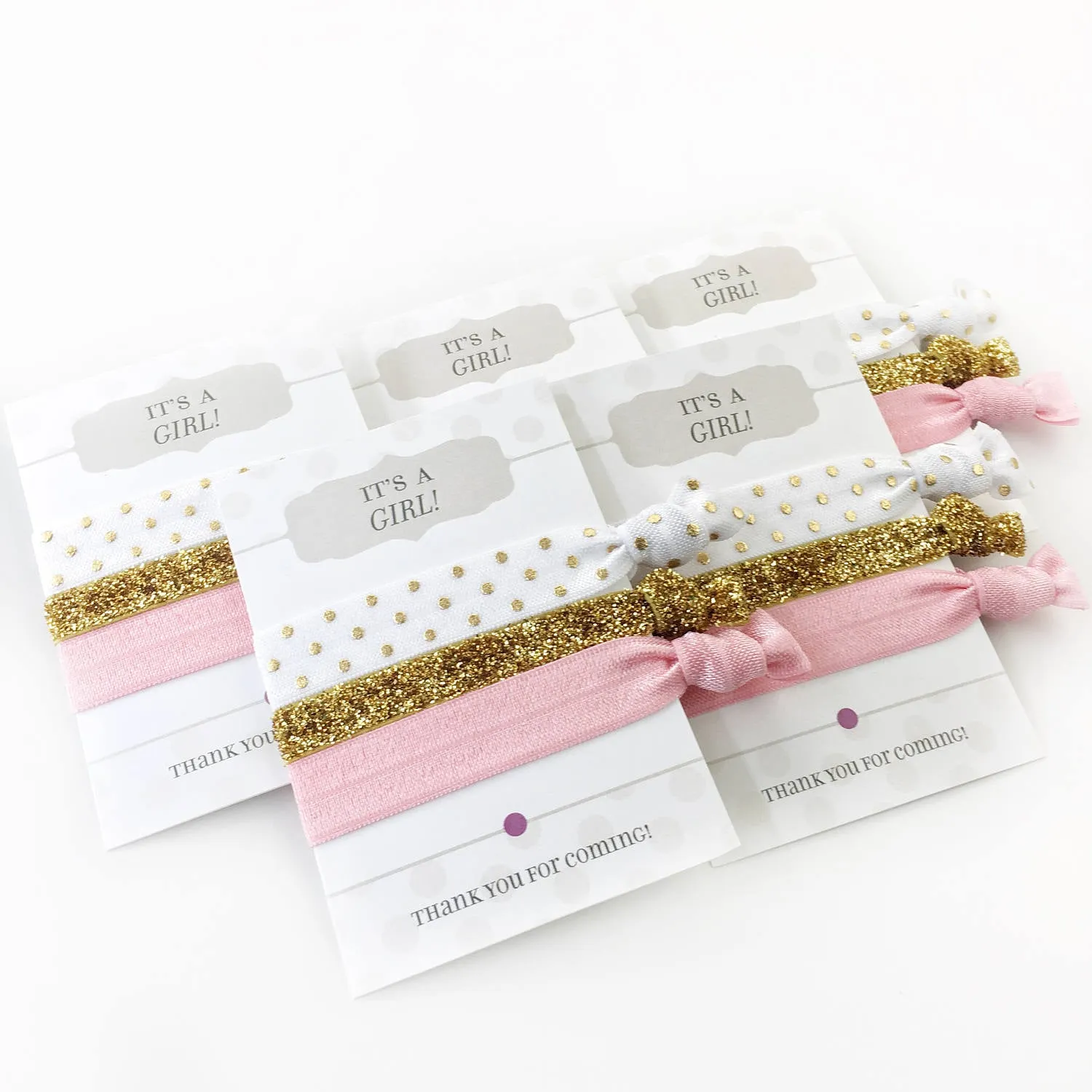 It's a Girl Pink and Gold Baby Shower Favors, Hair Ties