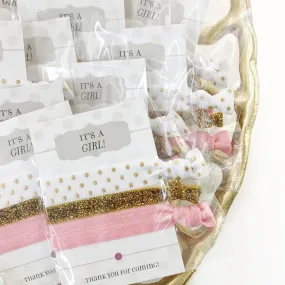 It's a Girl Pink and Gold Baby Shower Favors, Hair Ties