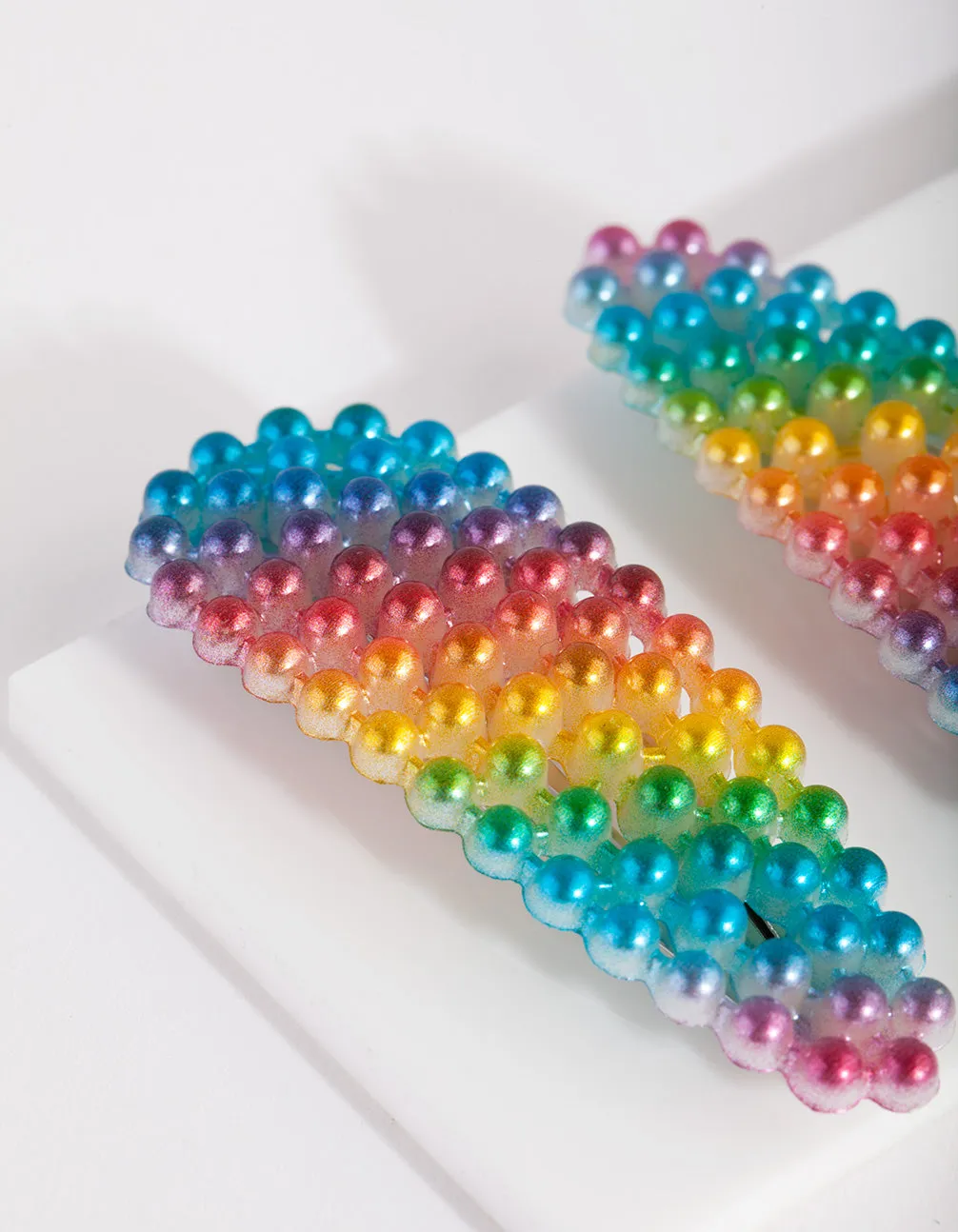 Kids Rainbow Ombre Pearl Hair Clip Duo