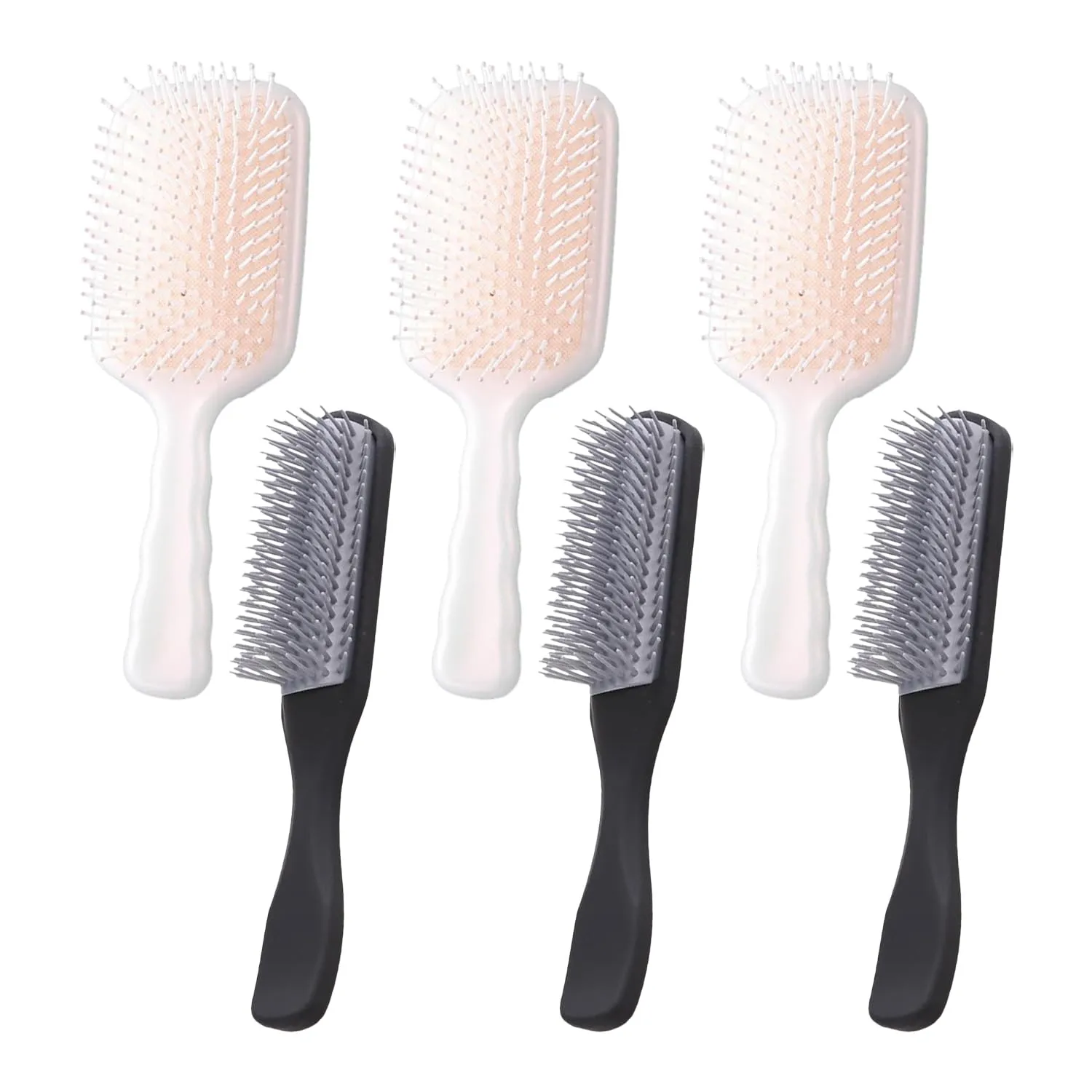 Kuber Industries Hair Brush | Flexible Bristles Brush | Hair Brush with Paddle | Straightens & Detangles Hair Brush | Suitable For All Hair Types | Hair Brush Styling Hair | Set of 6 | Pink & Black