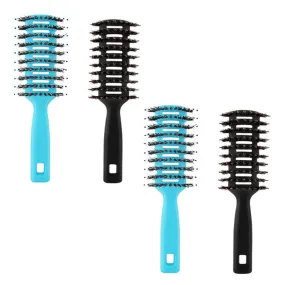 Kuber Industries Hair Brush | Flexible Bristles Brush | Hair Brush with Paddle | Straightens & Detangles Hair Brush | Suitable For All Hair Types | Round Vented | Set of 4 | Black & Blue