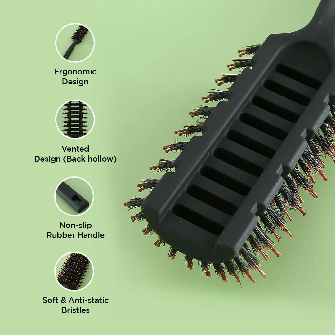 Kuber Industries Hair Brush | Flexible Bristles Brush | Hair Brush with Paddle | Straightens & Detangles Hair Brush | Suitable For All Hair Types | Round Vented | Set of 4 | Black & Blue