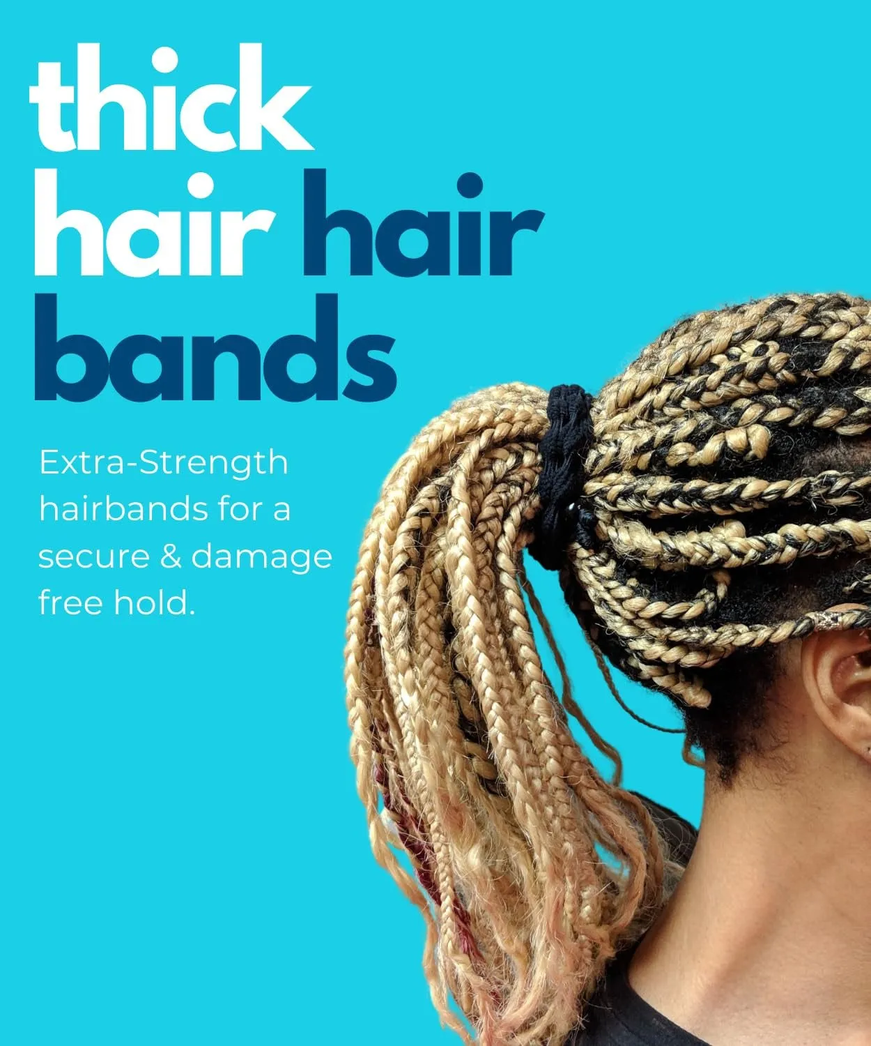 Large Hair Band for Thick Curly Hair Black 2Pk