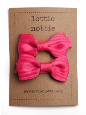 Lottie Nottie Solid Bow Hair Clips- Bright Pink