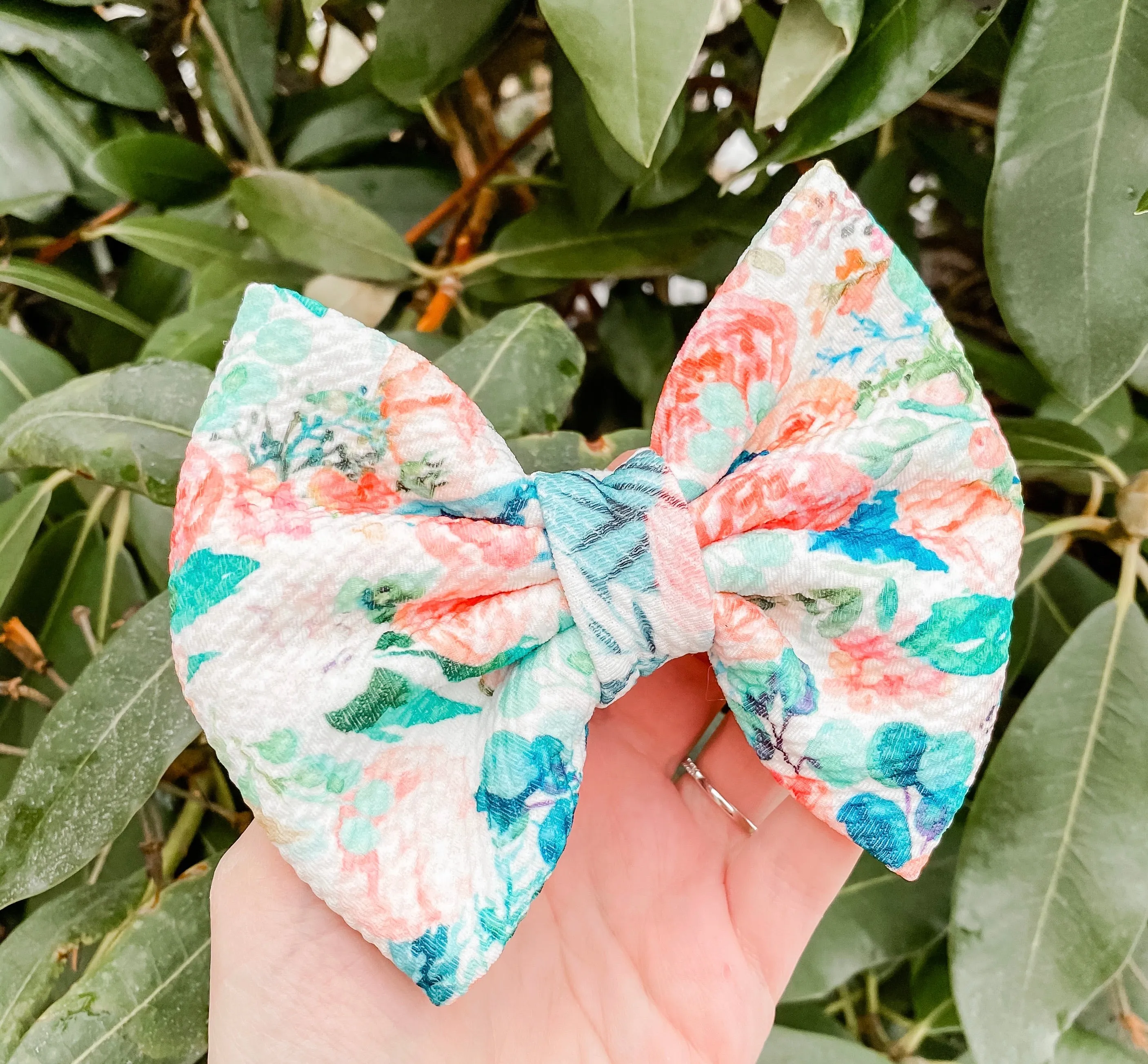 Lush Blush Floral Liverpool Fabric Bow Headband | Hair Clip