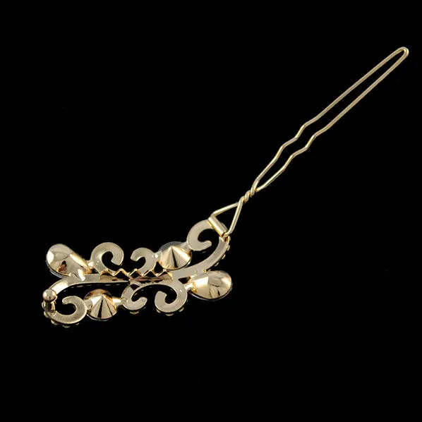 LUX Clear Swarovski Rhinestone Propitious Cloud Gold Finish Hair Clip