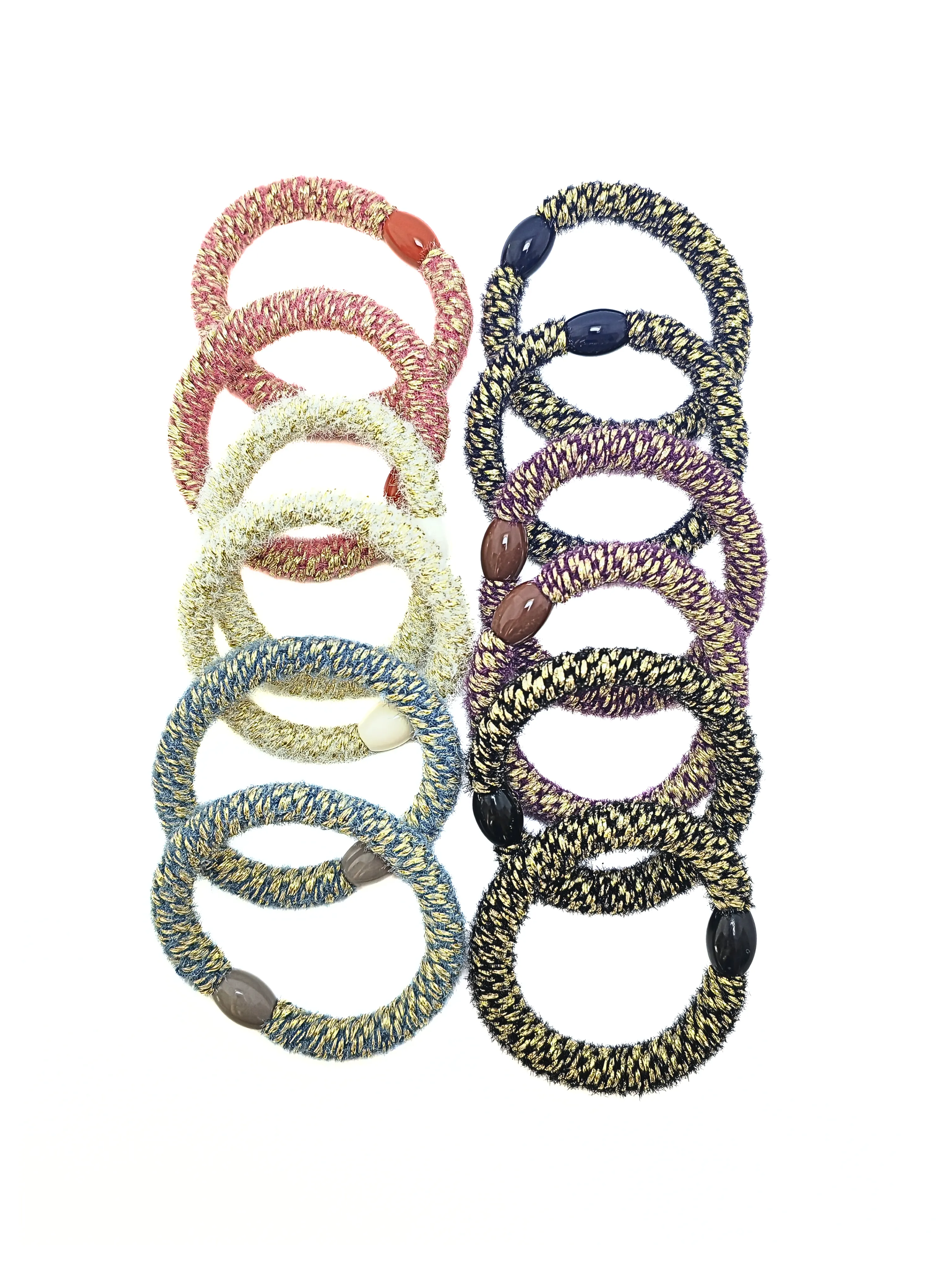 Lux Metallic Braided Elastic Hair Ties - Plush Knitted Bands (12-Pack)