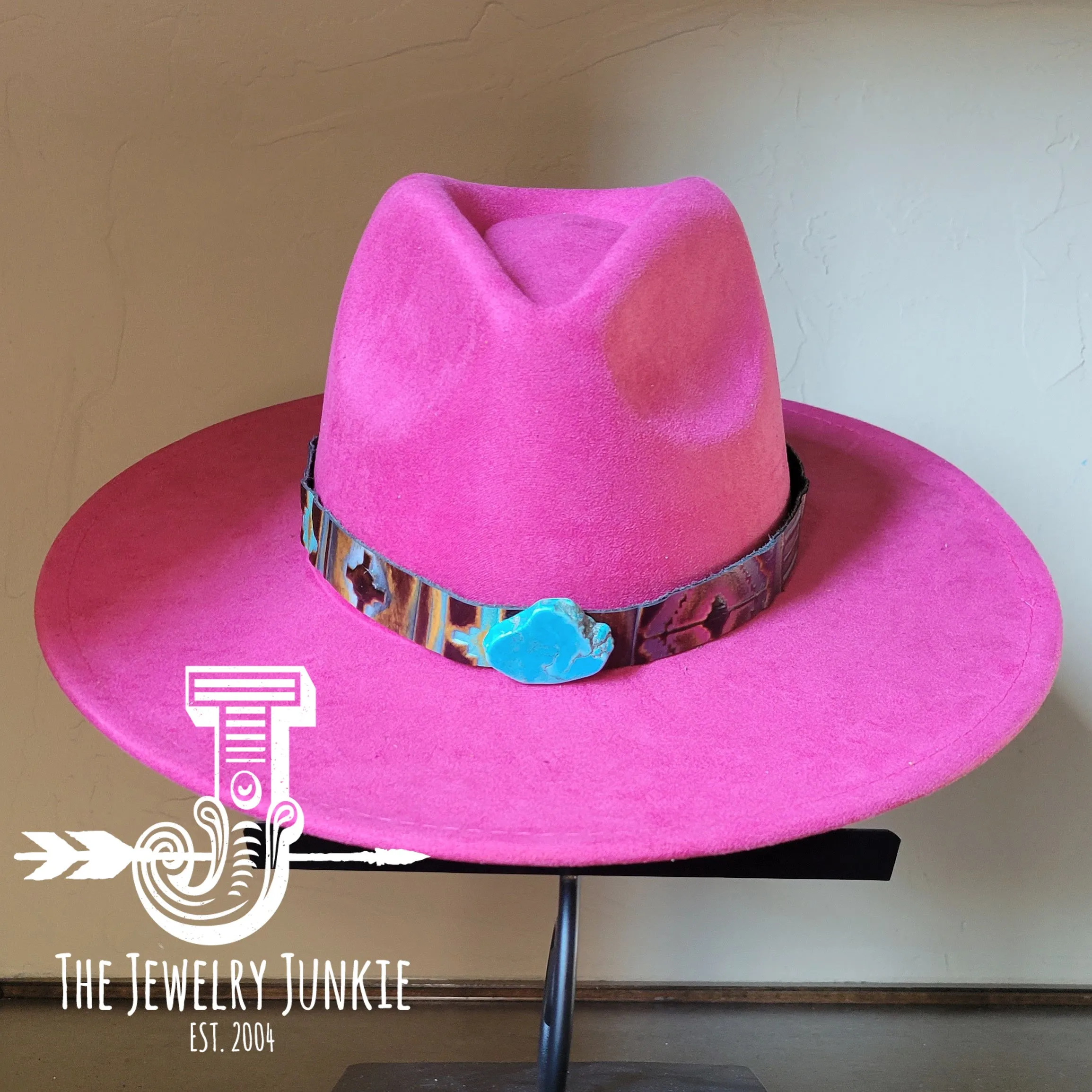 Magenta Navajo Suede Leather Hat Band Only w/ Turquoise Slab 981t