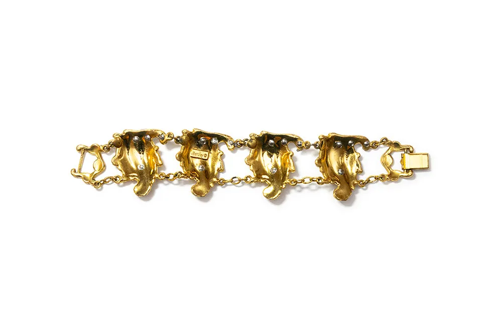 McCLELLAND BARCLAY Gold Plated Acanthus Leaf and Rhinestone Bracelet