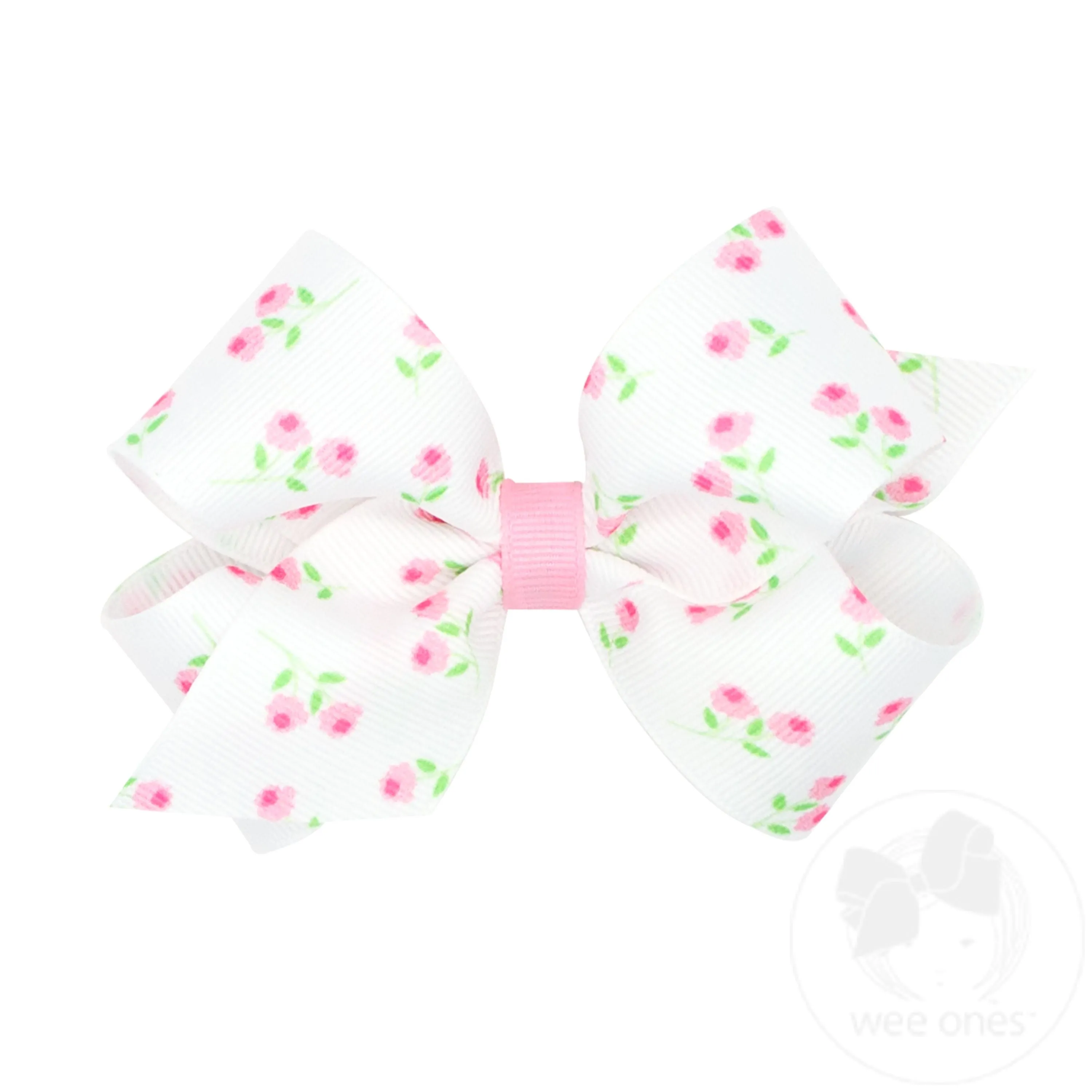 Medium Rose-patterned Printed Grosgrain Hair Bow