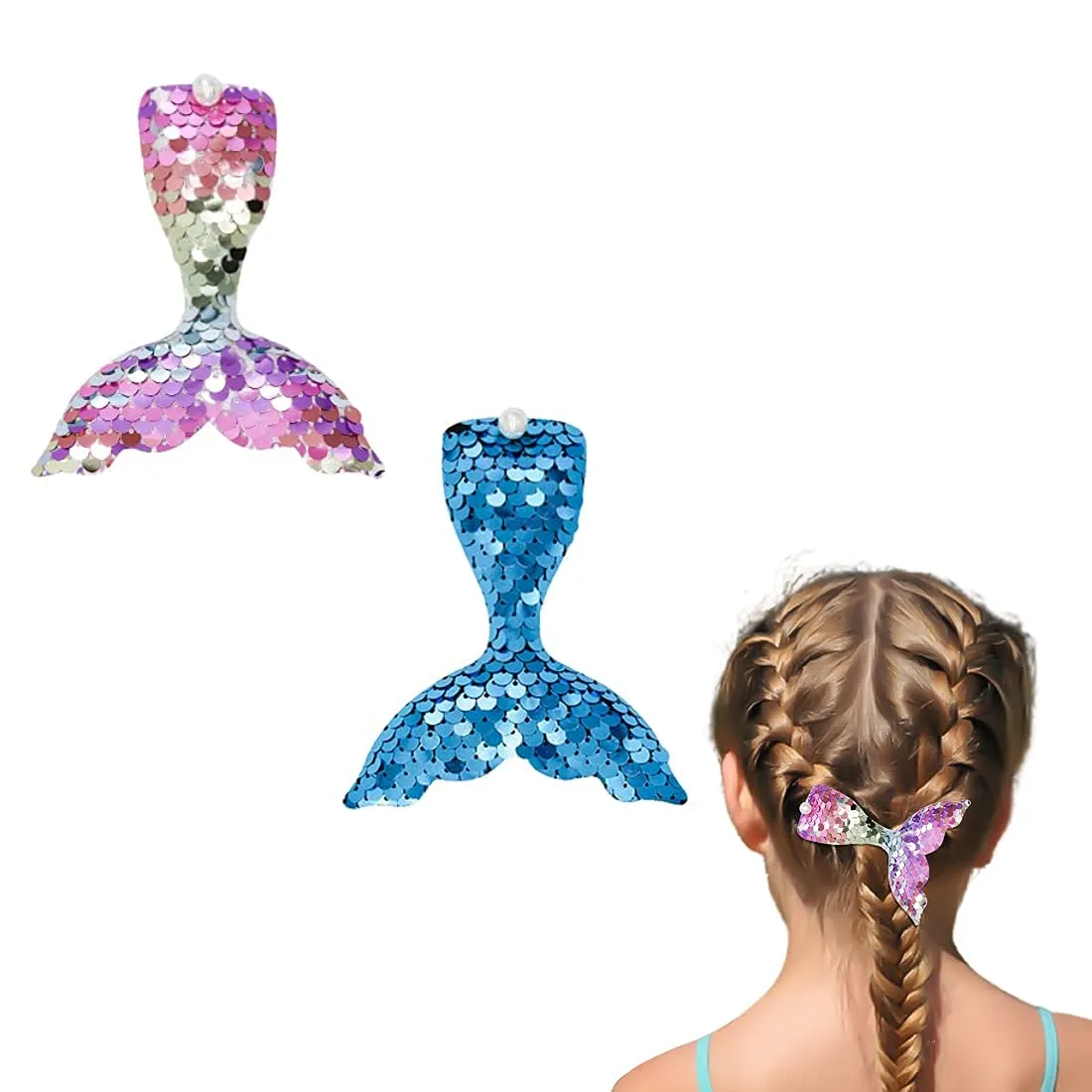 Melbees by Yellow Chimes Hair Bands for Girls Kids Hair Accessories for Girls Baby Hair Band 1 Pcs Sequins Studded Mermaid 2 Pcs Hair Clips for Girls Kids Head Bands for Girls Kids & Toddlers