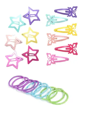 Melbees by Yellow Chimes Hair Clips for Girls Kids Hair Clip Hair Accessories for Girls Baby's Multicolor 12 Pcs Snap Hair Clips With 10 Pcs Rubber Bands Set for Kids Tic Tac Clips for Baby Teens Toddlers