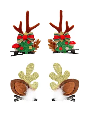 Melbees by Yellow Chimes Hair Clips for Women Girls Hair Accessories Winter Christmas Collection Hair Clip 4 Pcs Hair Clips Hairclips Cute Christmas Characters Alligator Clips for Hair Pins for Women