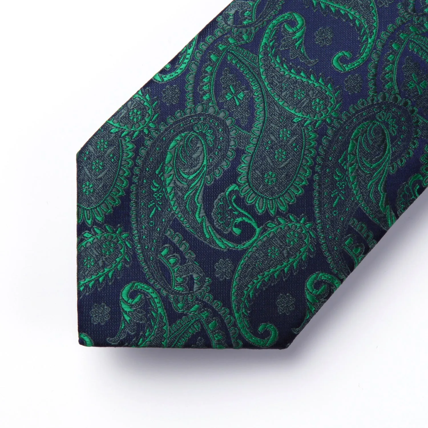 Paisley Tie Handkerchief Set - 03 - GREEN/NAVY BLUE 2