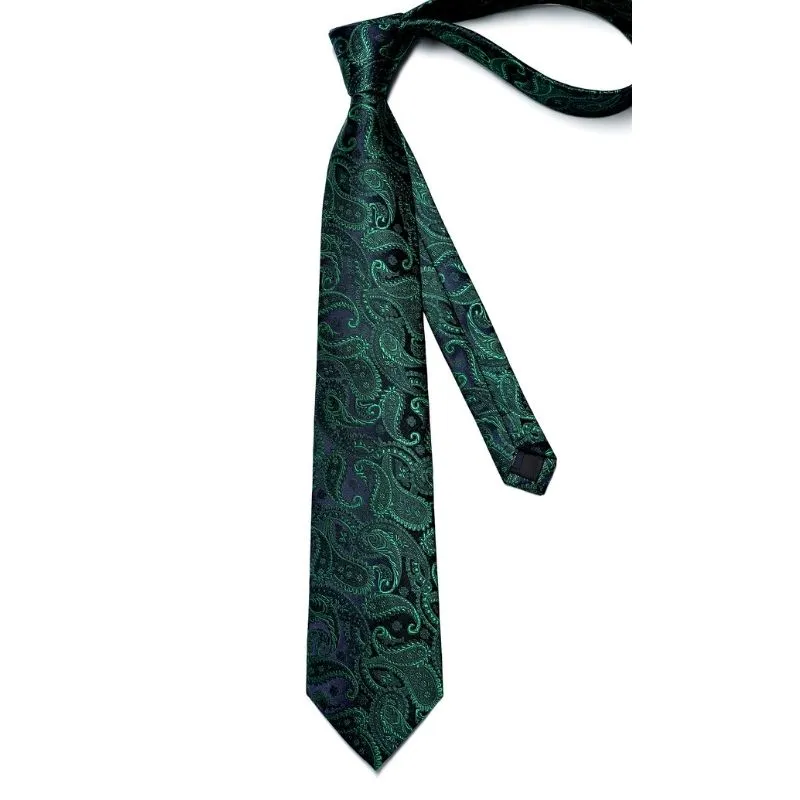 Paisley Tie Handkerchief Set - 03 - GREEN/NAVY BLUE 2