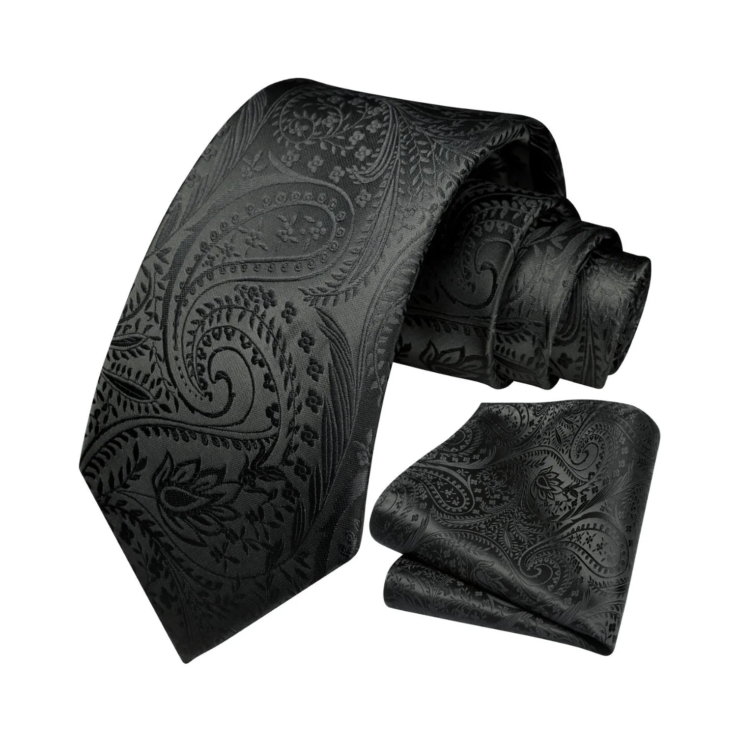 Paisley Tie Handkerchief Set - BLACK