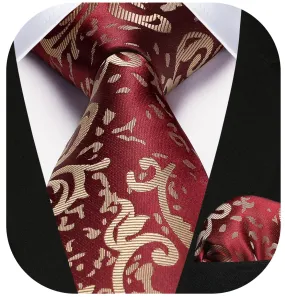 Paisley Tie Handkerchief Set - BURGUNDY/GOLD